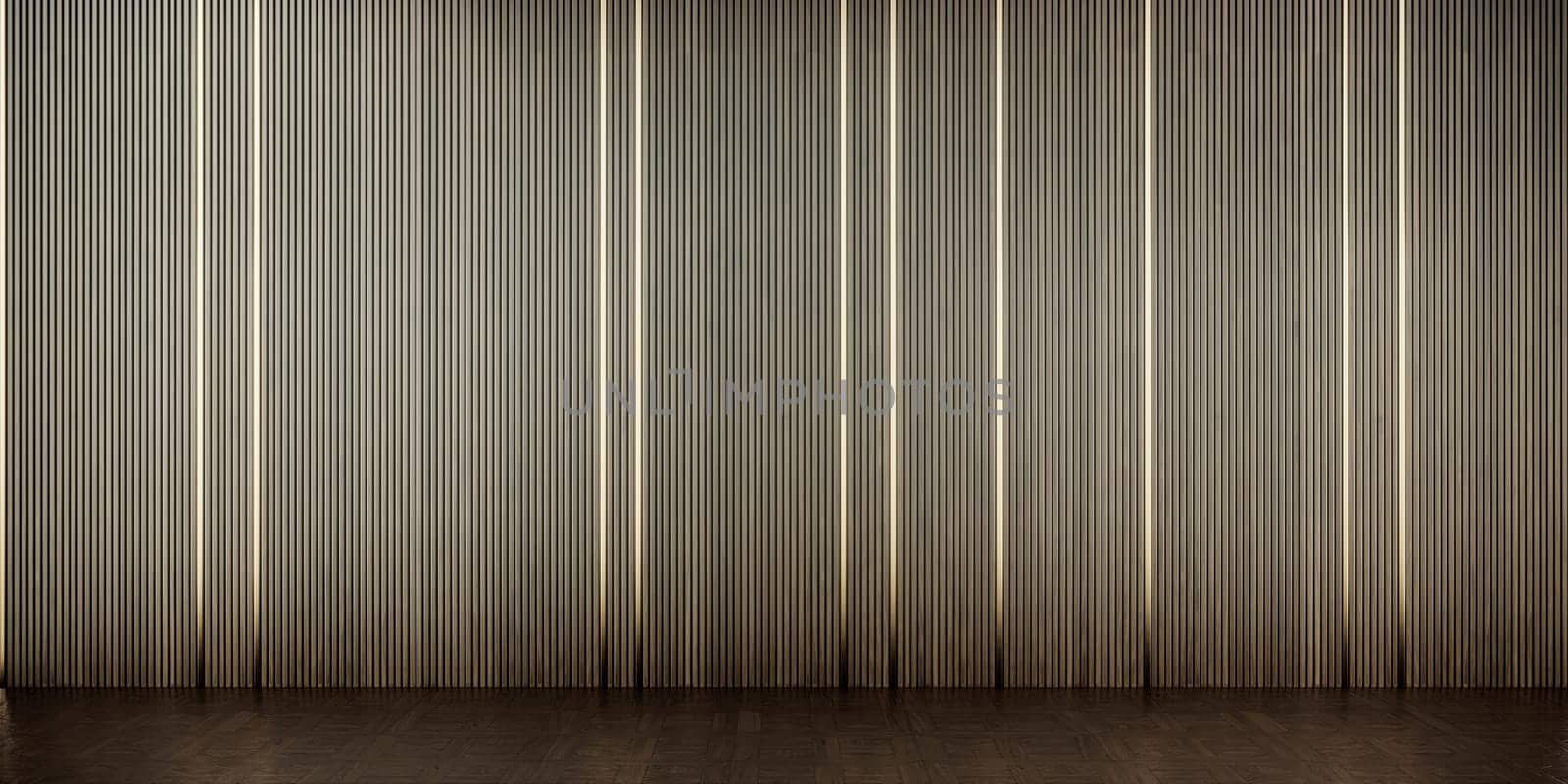 interior design with luxury wall design and parquet floor, 3d rendering