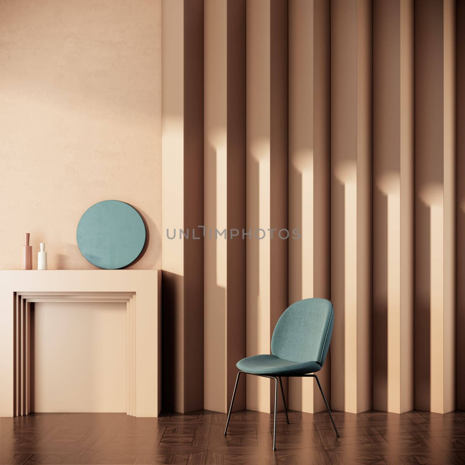 modern room interior witn chair and table on brown wall, contemporary apartment concept, 3d rendering background
