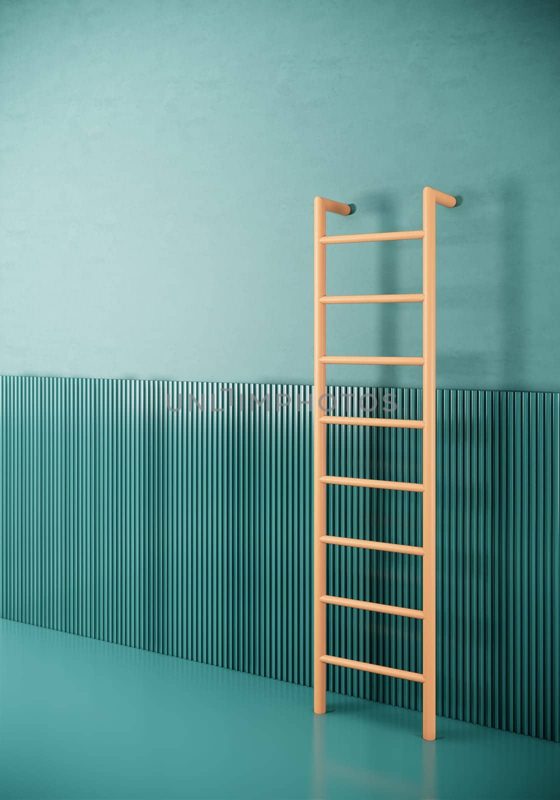minimal style room with ladder on green wall. 3d render vertical background