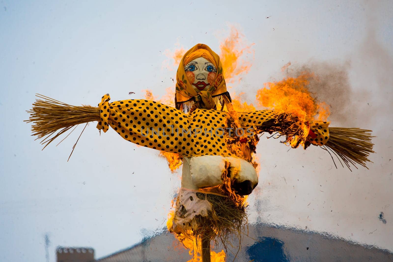 Traditional off winter in Russia, burning effigies of carnival.