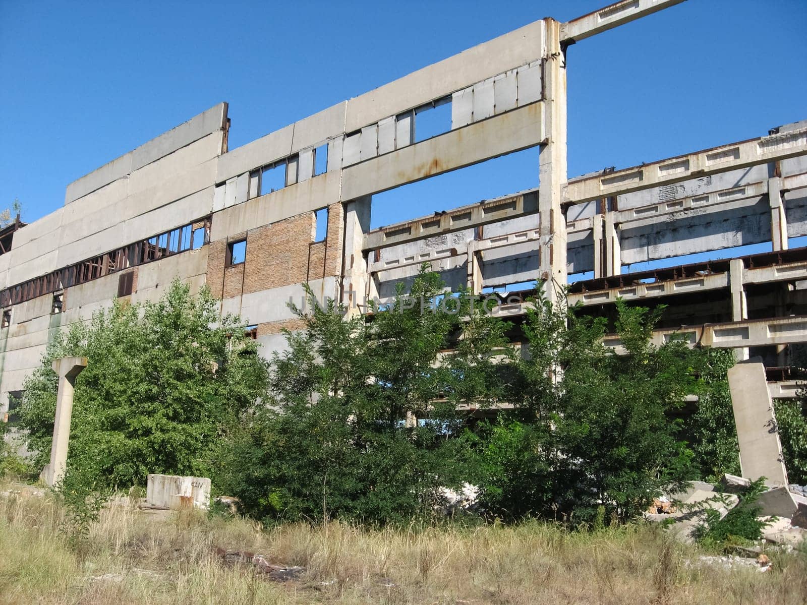 The building of the abandoned Ukrainian nuclear power plant Chigirinskaya. The ruins of buildings and structures. Chyhyryn Nuclear Power Plant