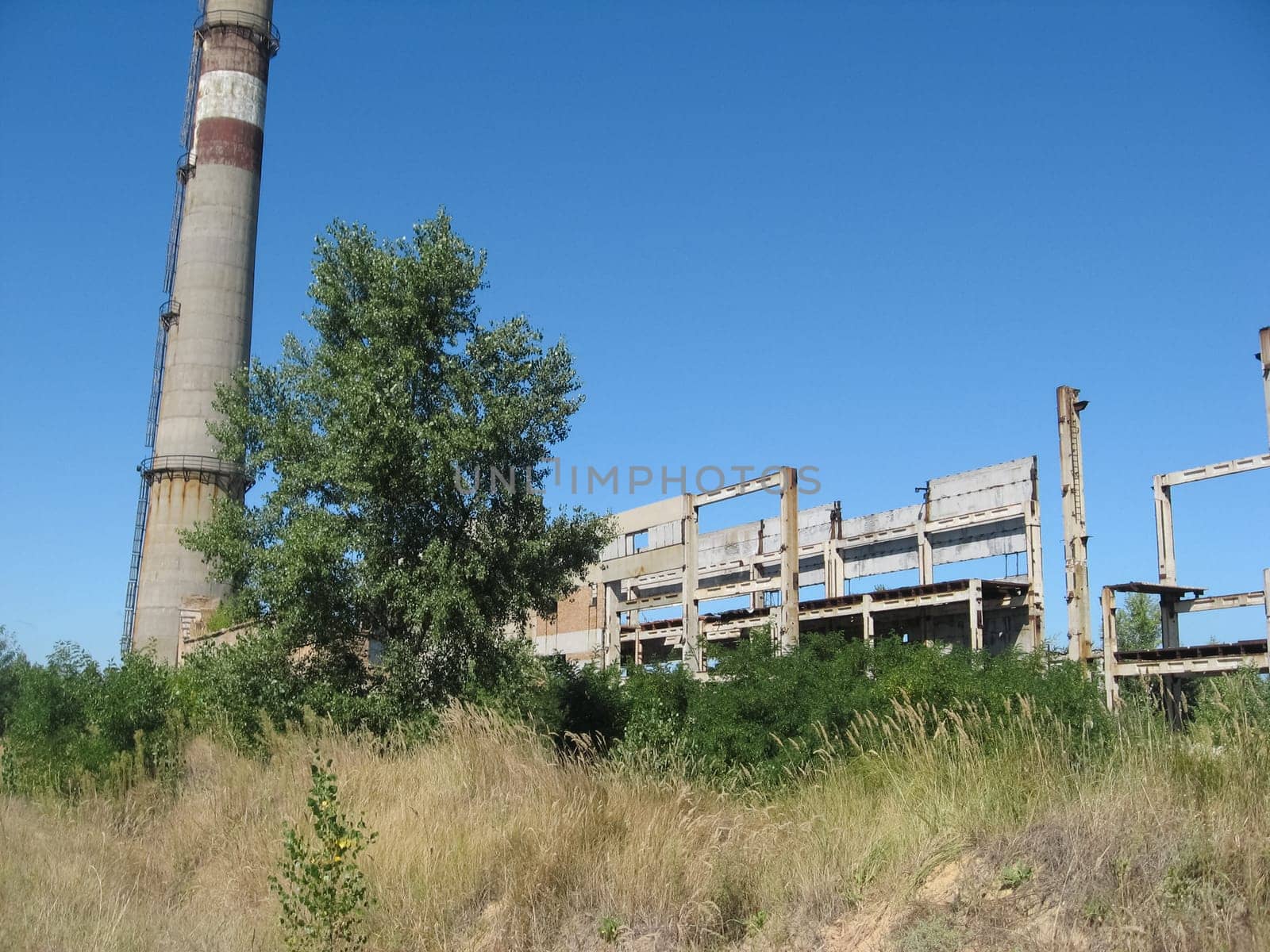 The building of the abandoned Ukrainian nuclear power plant Chigirinskaya. The ruins of buildings and structures. Chyhyryn Nuclear Power Plant