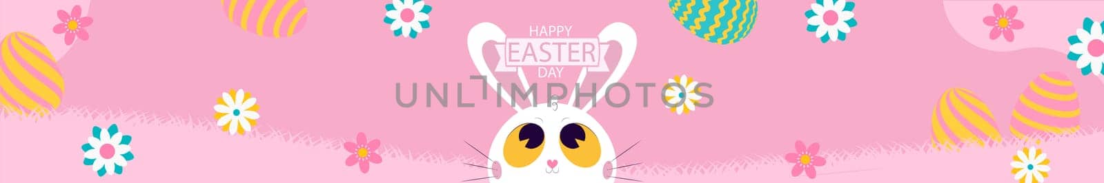 White Easter bunny on a pink background - Vector illustration