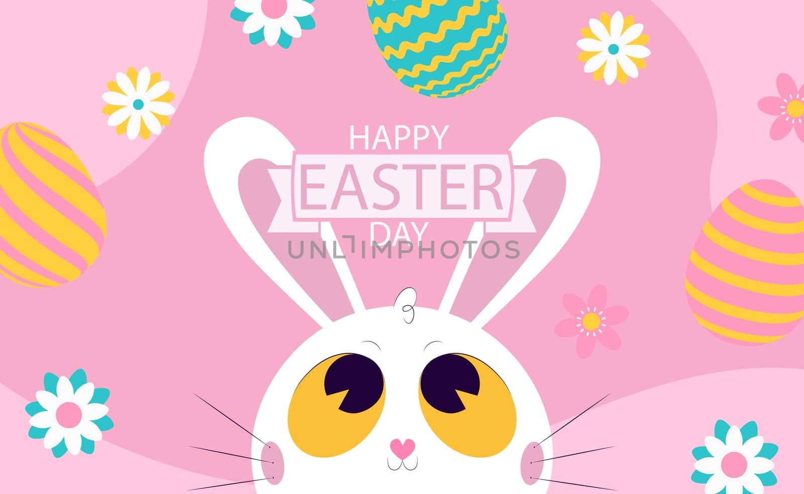 White Easter bunny on a pink background - Vector illustration