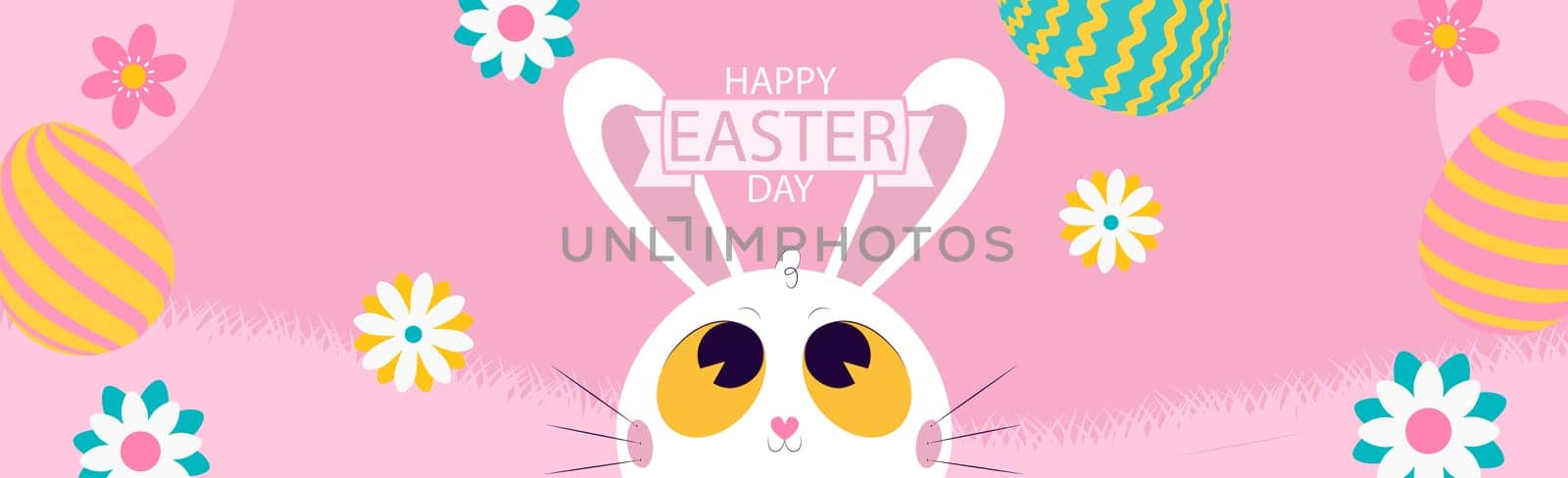 White Easter bunny on a pink background - Vector illustration
