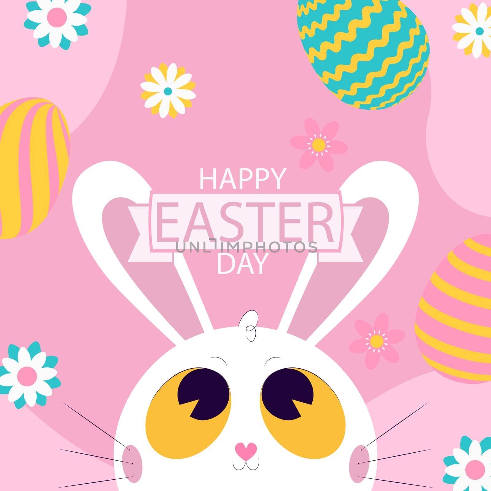 White Easter bunny on a pink background - Vector illustration