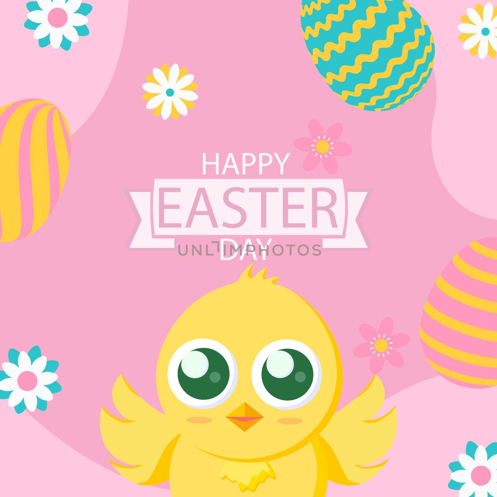 Yellow Easter chicken on a festive background - Vector illustration