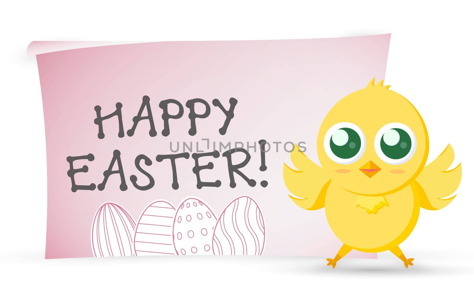 Yellow Easter Chicken with Happy Easter - Vector illustration