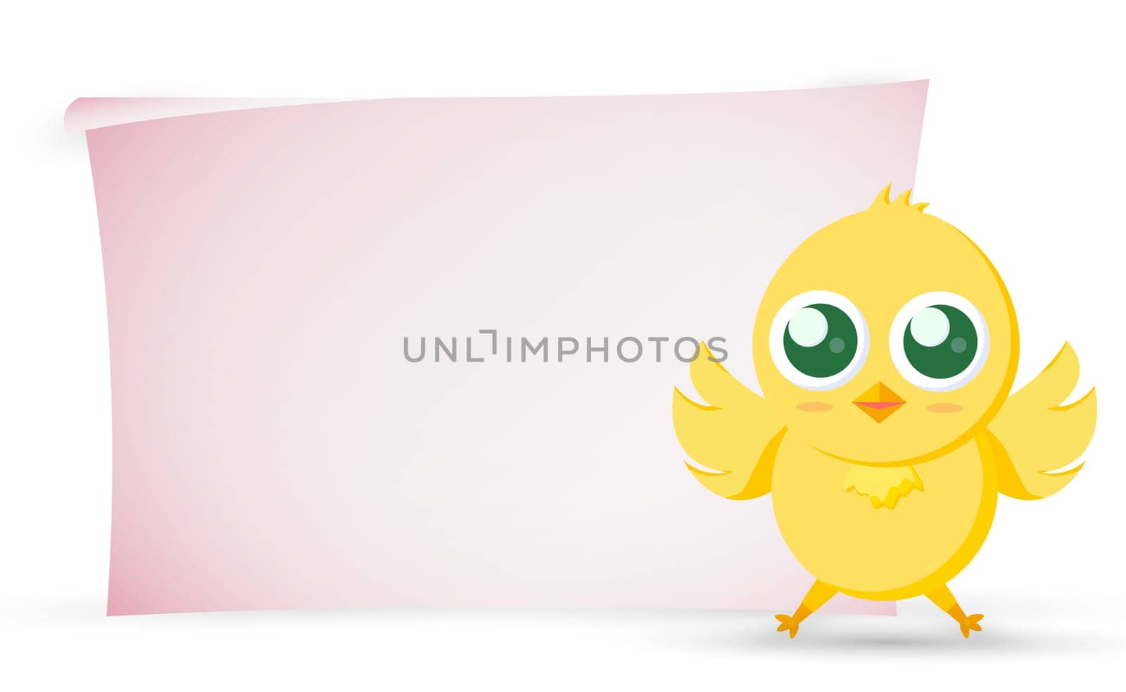 Yellow Easter chicken with white blank sheet of paper - Vector illustration