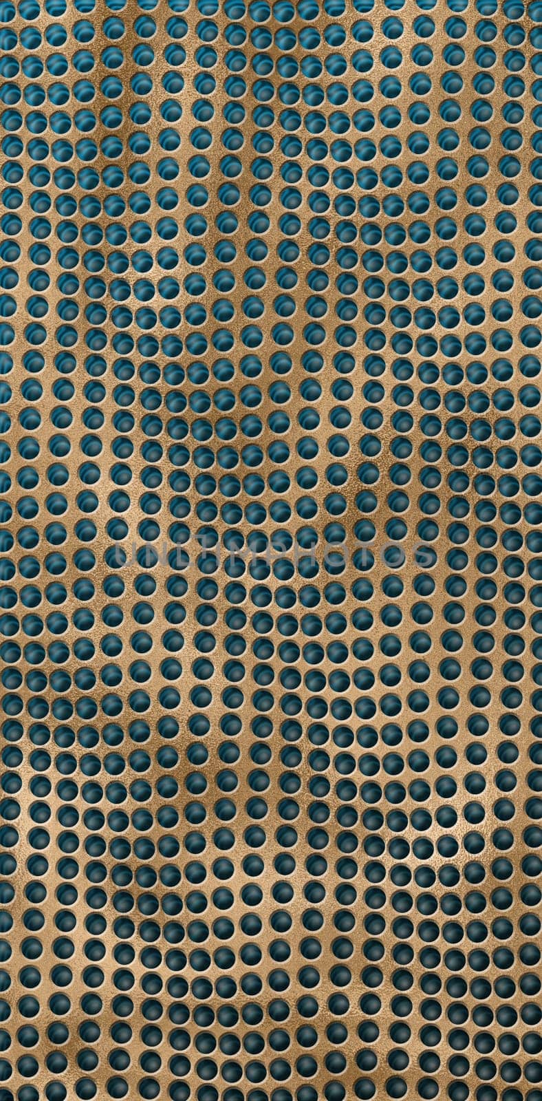 Colourful abstract background in gold green colours. 3D dots pattern on wavy gold shiny background. Illustration