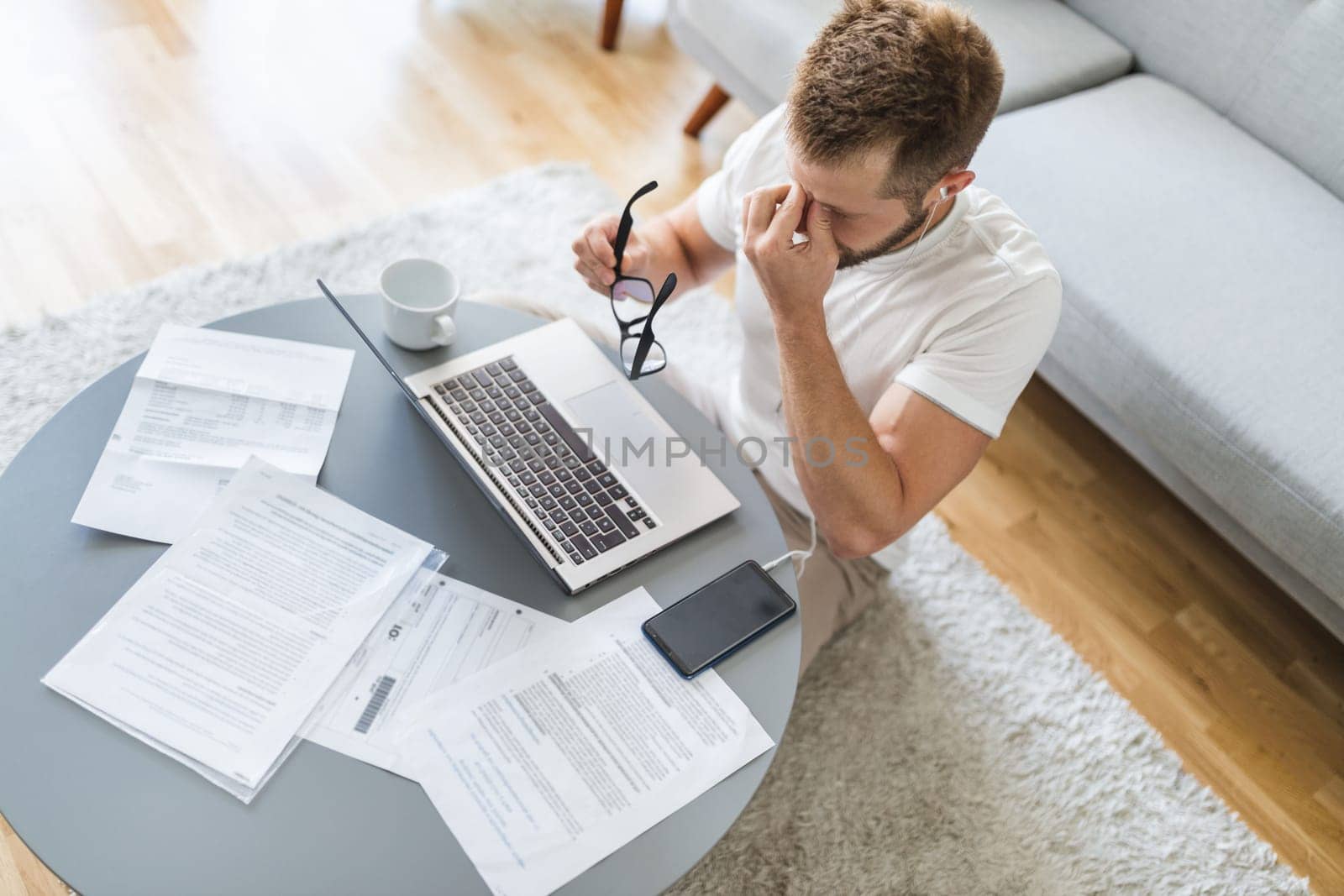 Man working from home during the coronavirus Covid 19 pandemic
