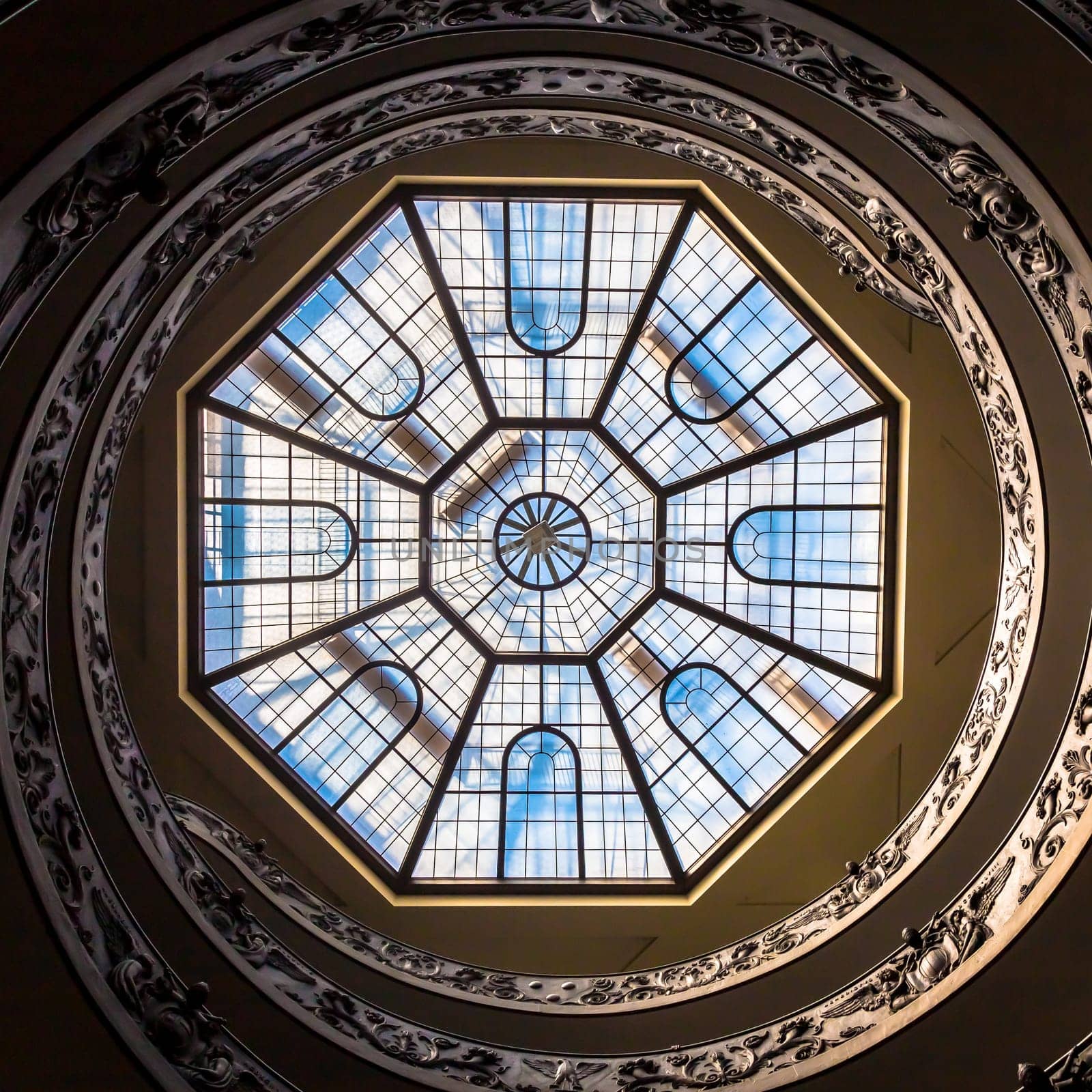 ROME, ITALY - CIRCA SEPTEMBER 2020: the famous spiral staircase with double helix made by Giuseppe Momo in 1932. Vatican Museum.
