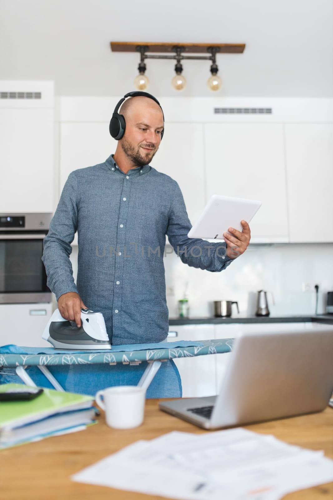 Man working from home during the coronavirus Covid 19 pandemic