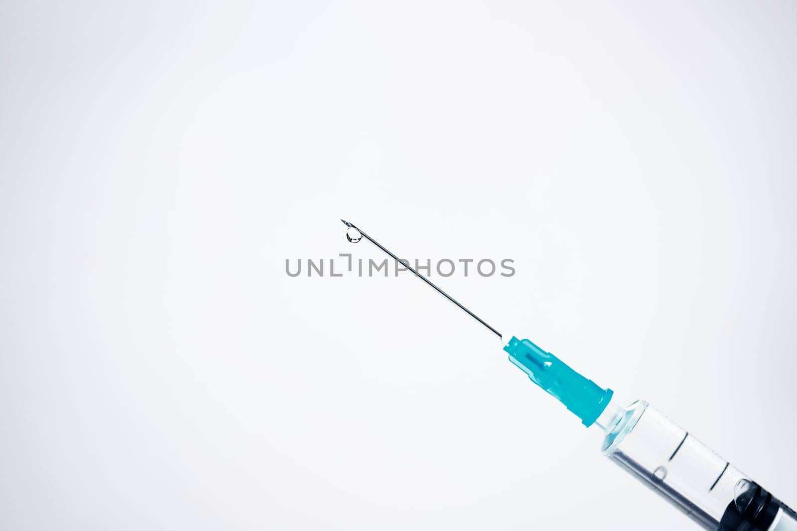 Syringe with injection solution with copy space. Syringe with vaccination.
