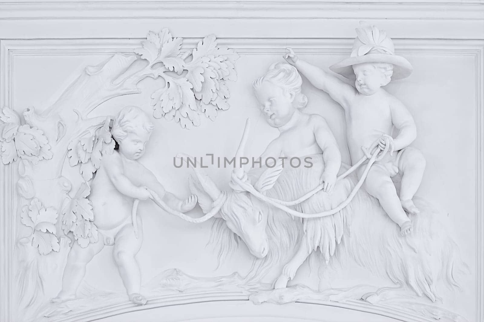 Rundale, Latvia - November 09, 2020: The stucco decoration on the wall of White Hall in the Rundale Palace