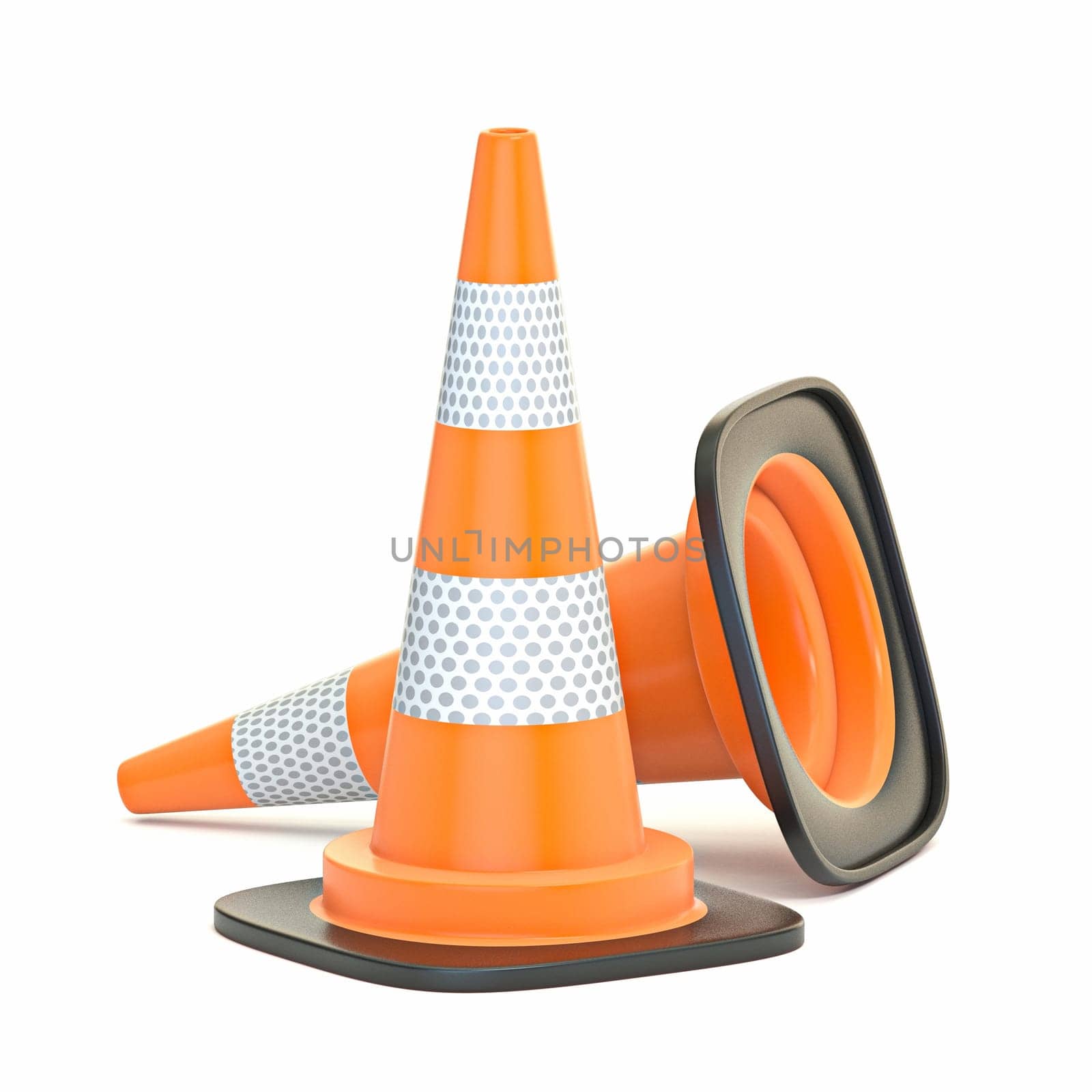 Traffic cones 3D rendering illustration isolated on white background