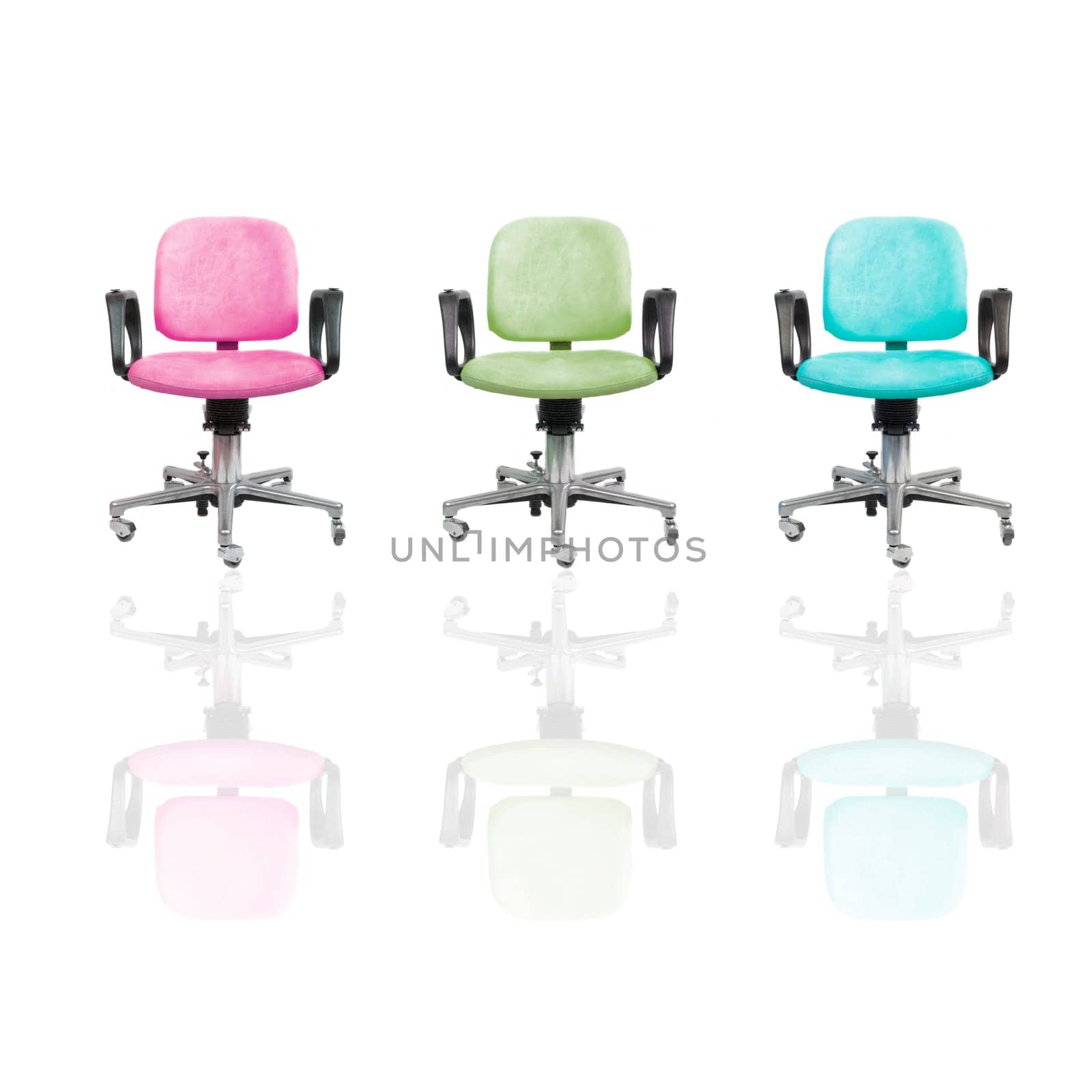 three colored chairs