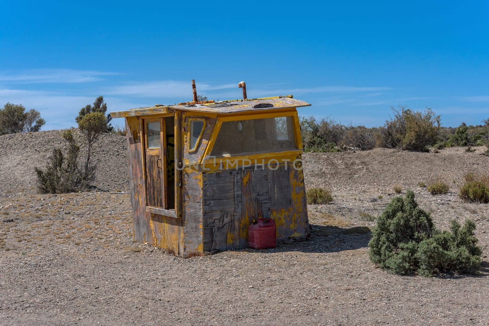 old fishing boats cabin on the beach, Patagonia, Argentina