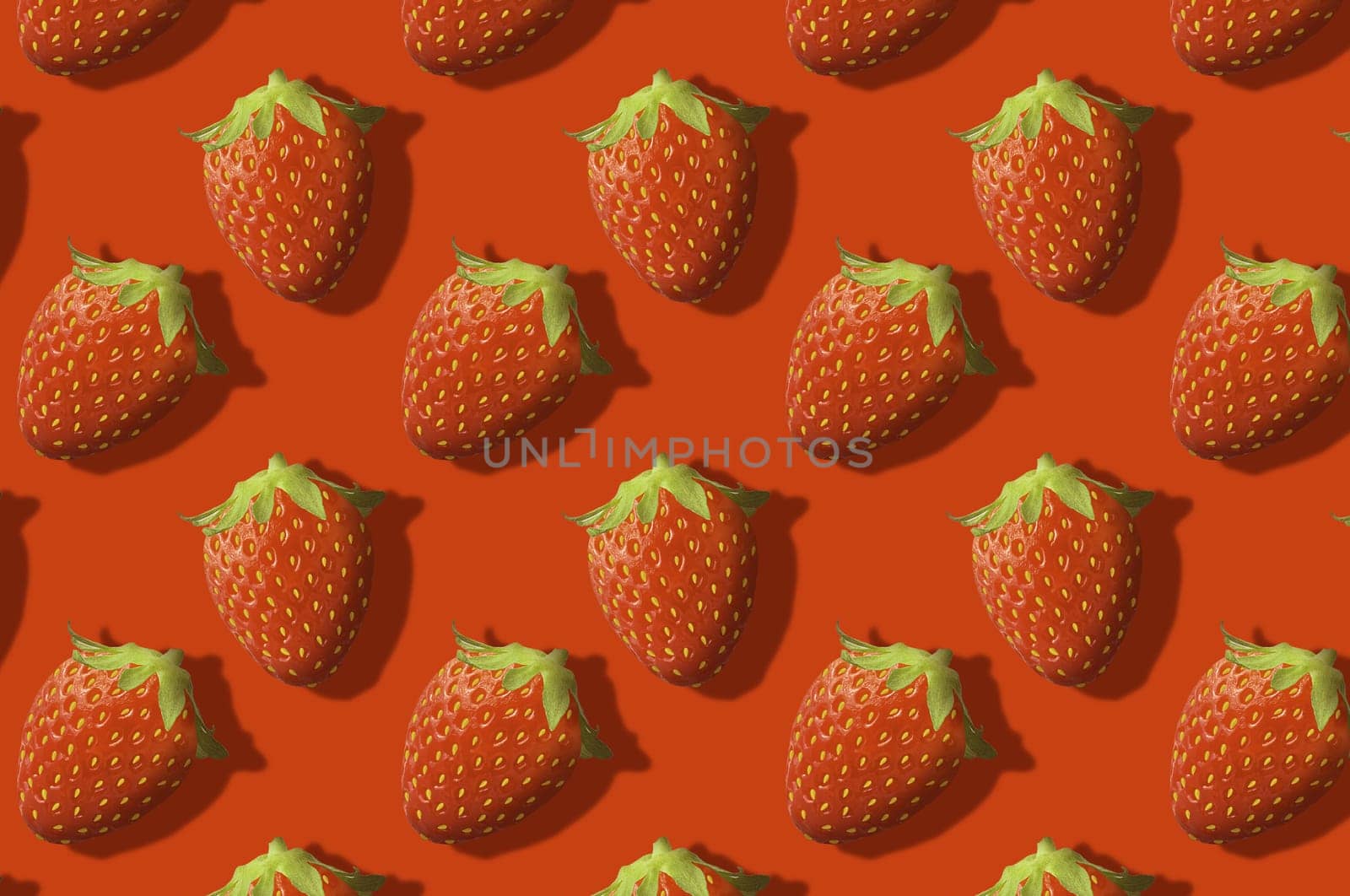 Seamless food pattern. Strawberry fruits from above. Minimal flat lay concept.