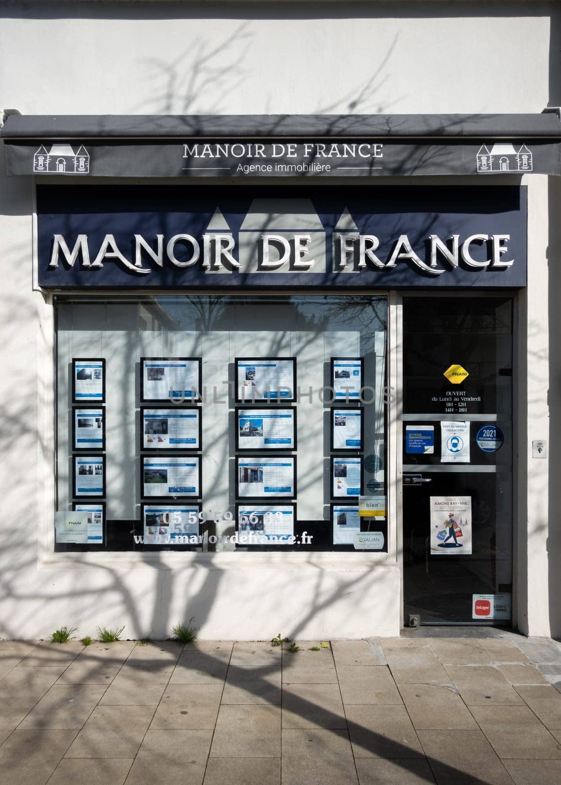 BAYONNE, FRANCE - CIRCA FEBRUARY 2021: Manoir de France real estate agency office.
