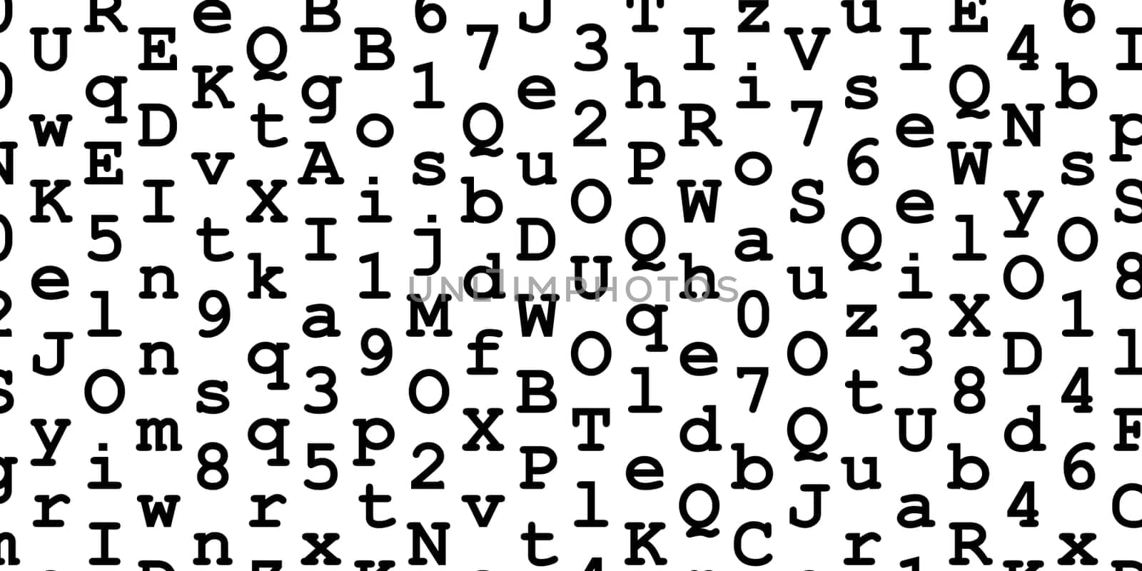 Random black digits and letters looking like code on white background, abstract illustration