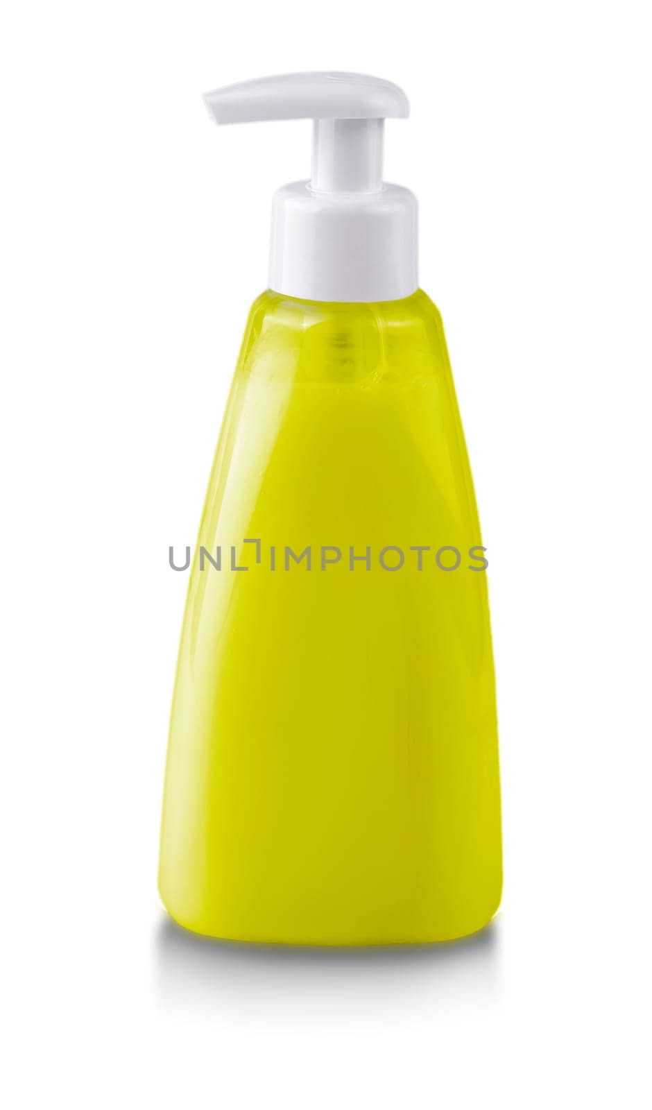 The yellow Plastic pump soap bottle without label isolated on white background