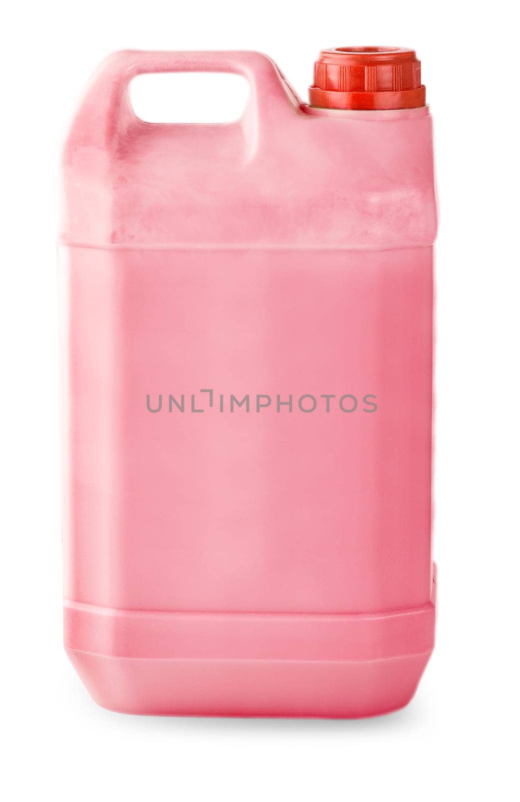 The plastic container with red cap on white background