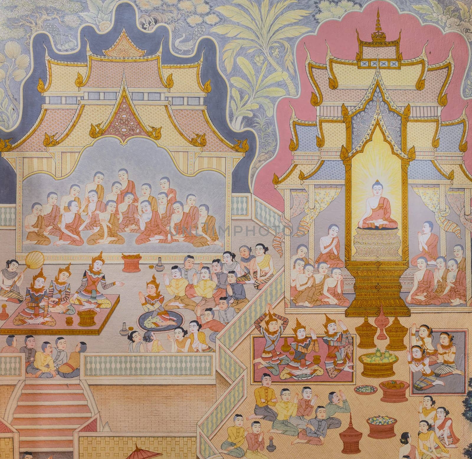 CHIANG RAI,THAILAND - DECEMBER 29, 2016 : Buddhist temple mural painting inside of Wat Phra Singh in Chiang Rai, Thailand