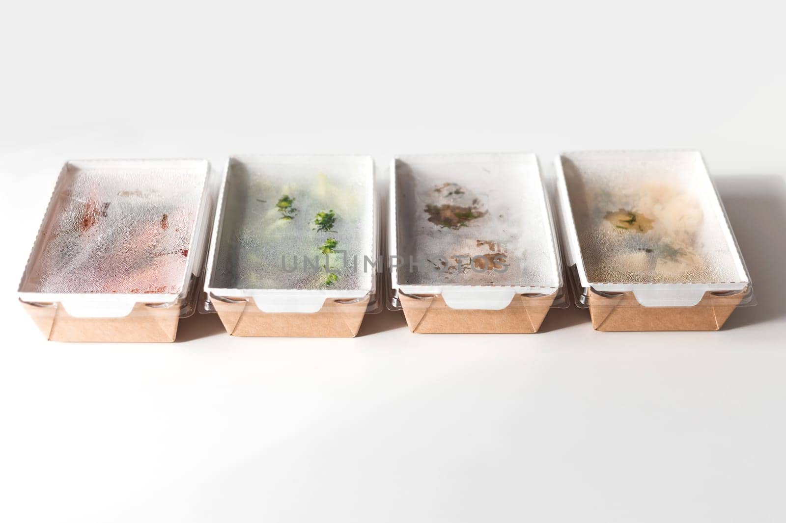 Daily food ration in containers. Delivery from restaurant, set of healthy food and balanced diet.