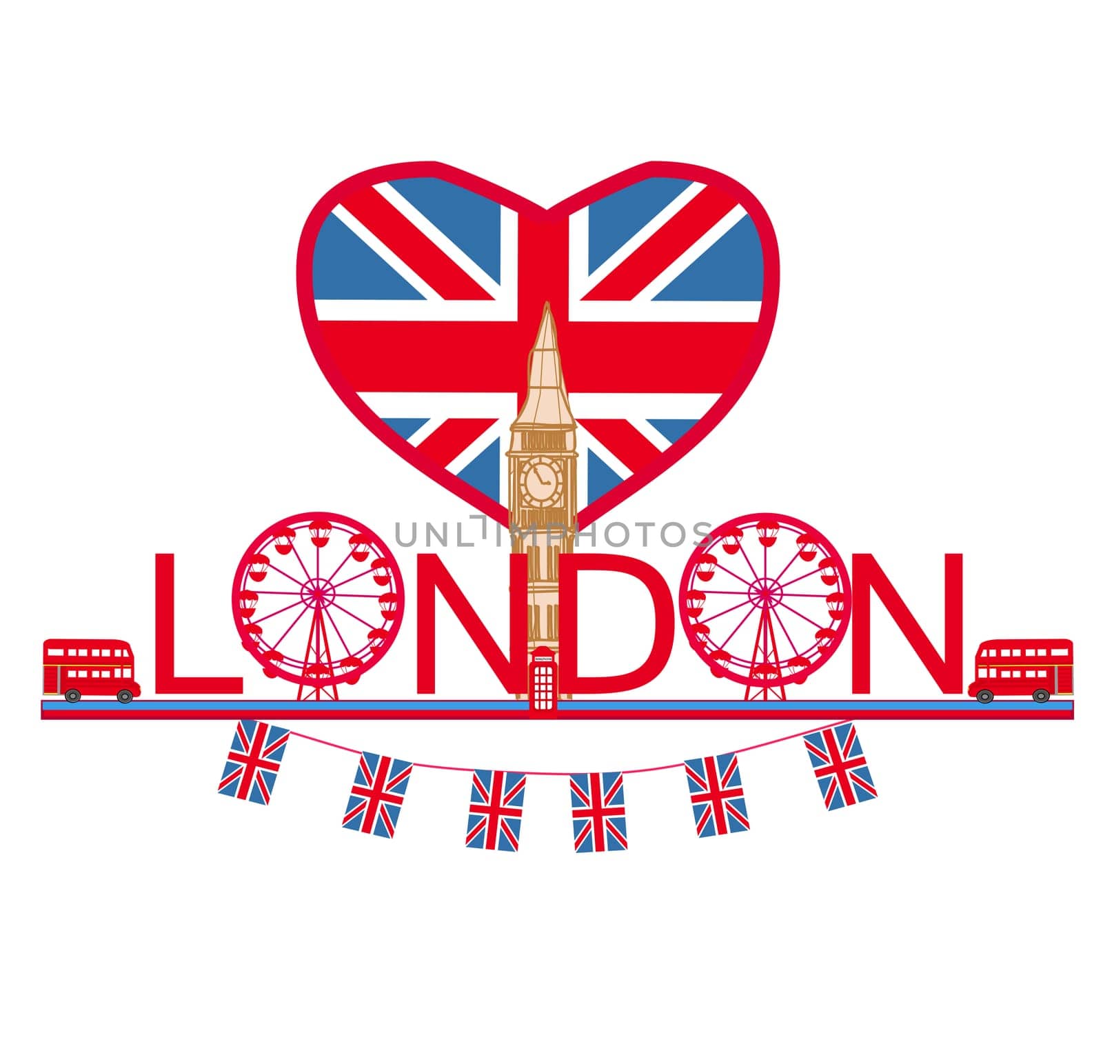 decorative text with icons of London