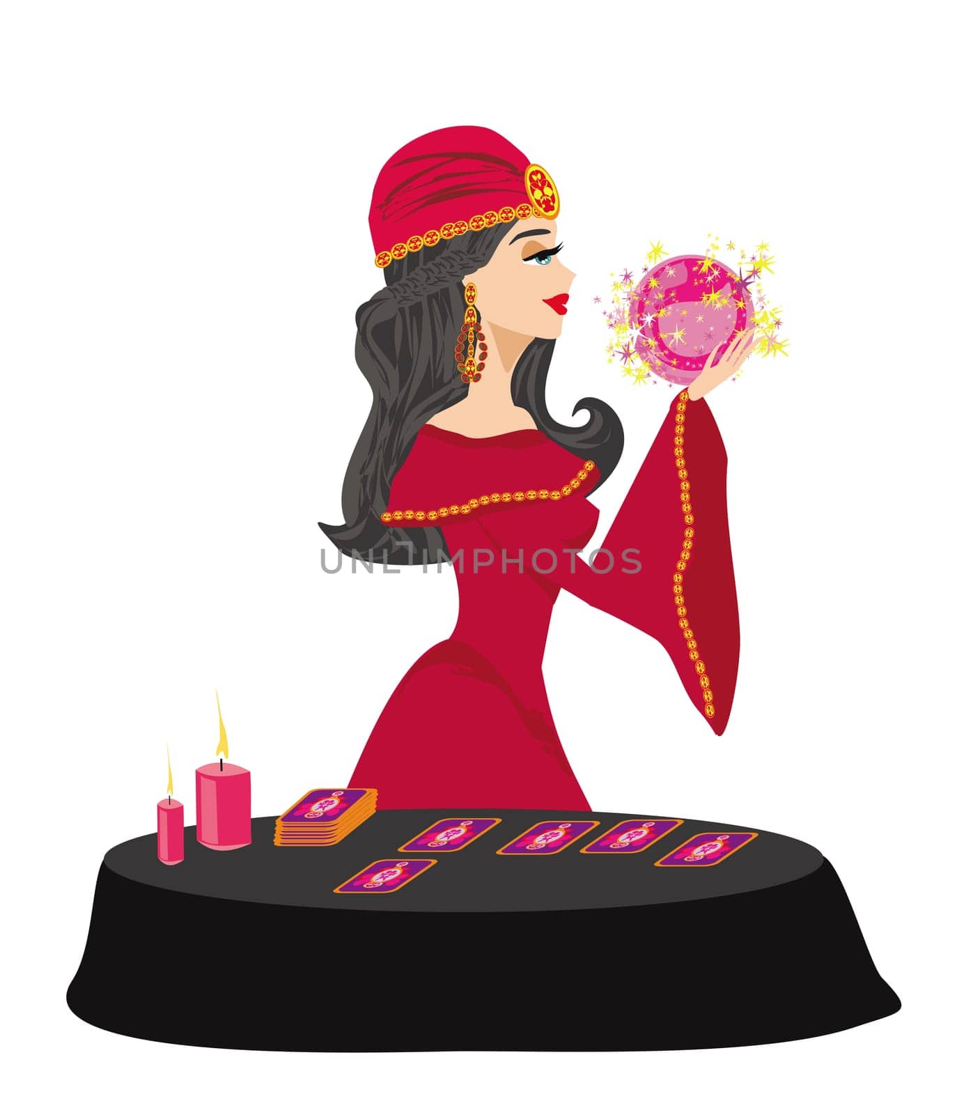 Fortune Teller Woman reads the future from the crystal ball