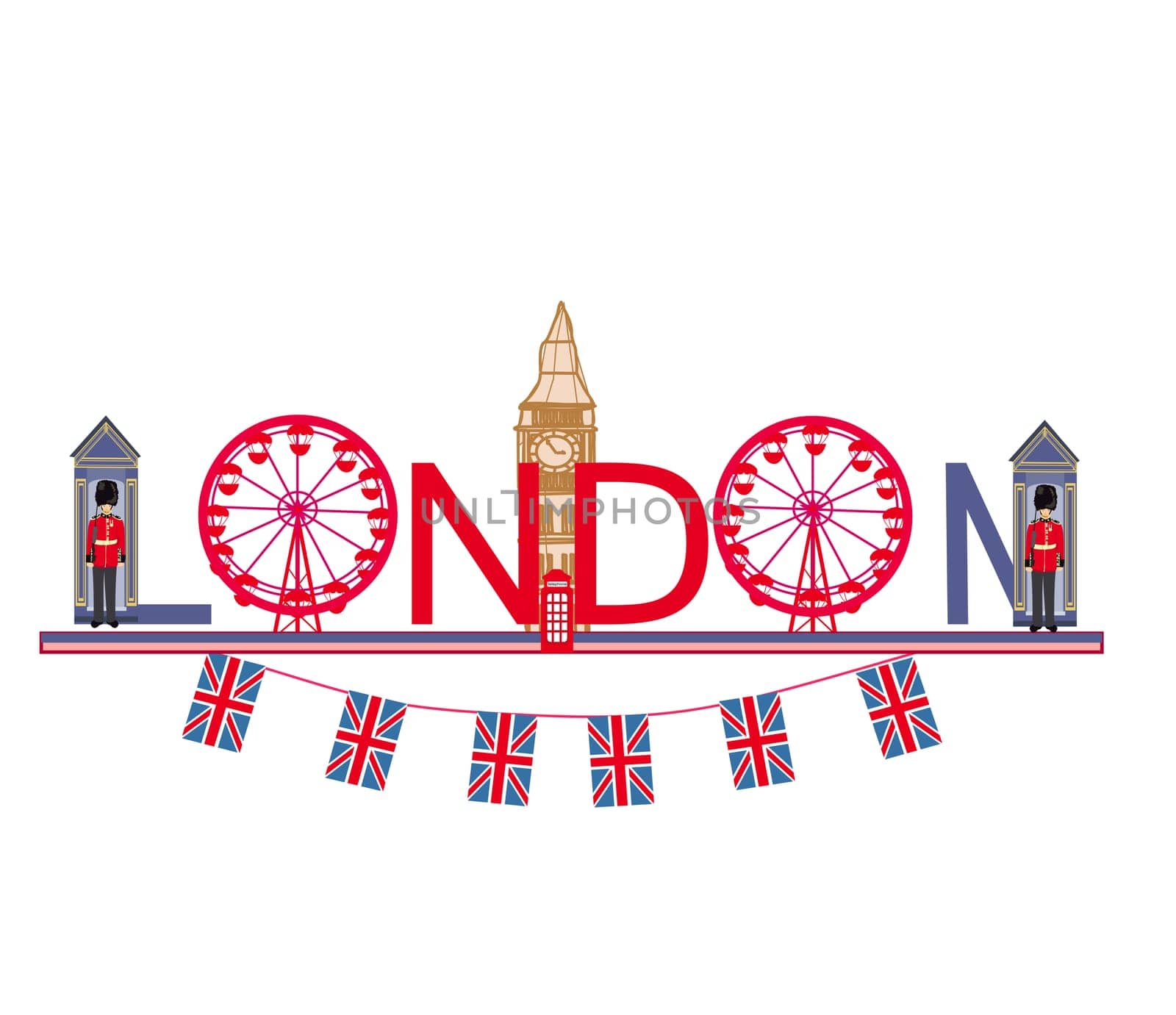 decorative text with icons of London
