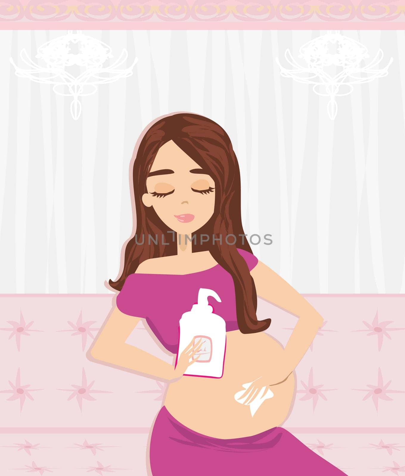 Pregnant woman lubricates the stomach remedy against stretch marks