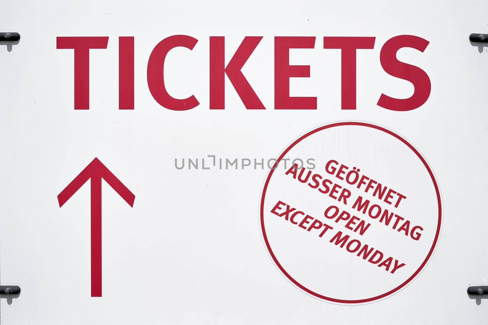 Sign with direction arrow to ticket sales from Charlottenburg Palace in Berlin