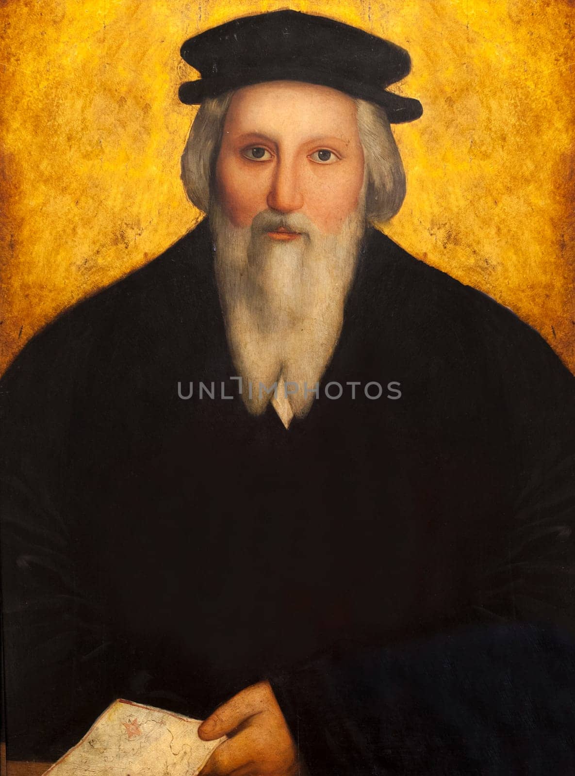 Sebastian Cabot or Sebastiano Caboto. Italian explorer of the Rio de la Plata. Bust portrait painted from Julio Garcia Condoy engraving