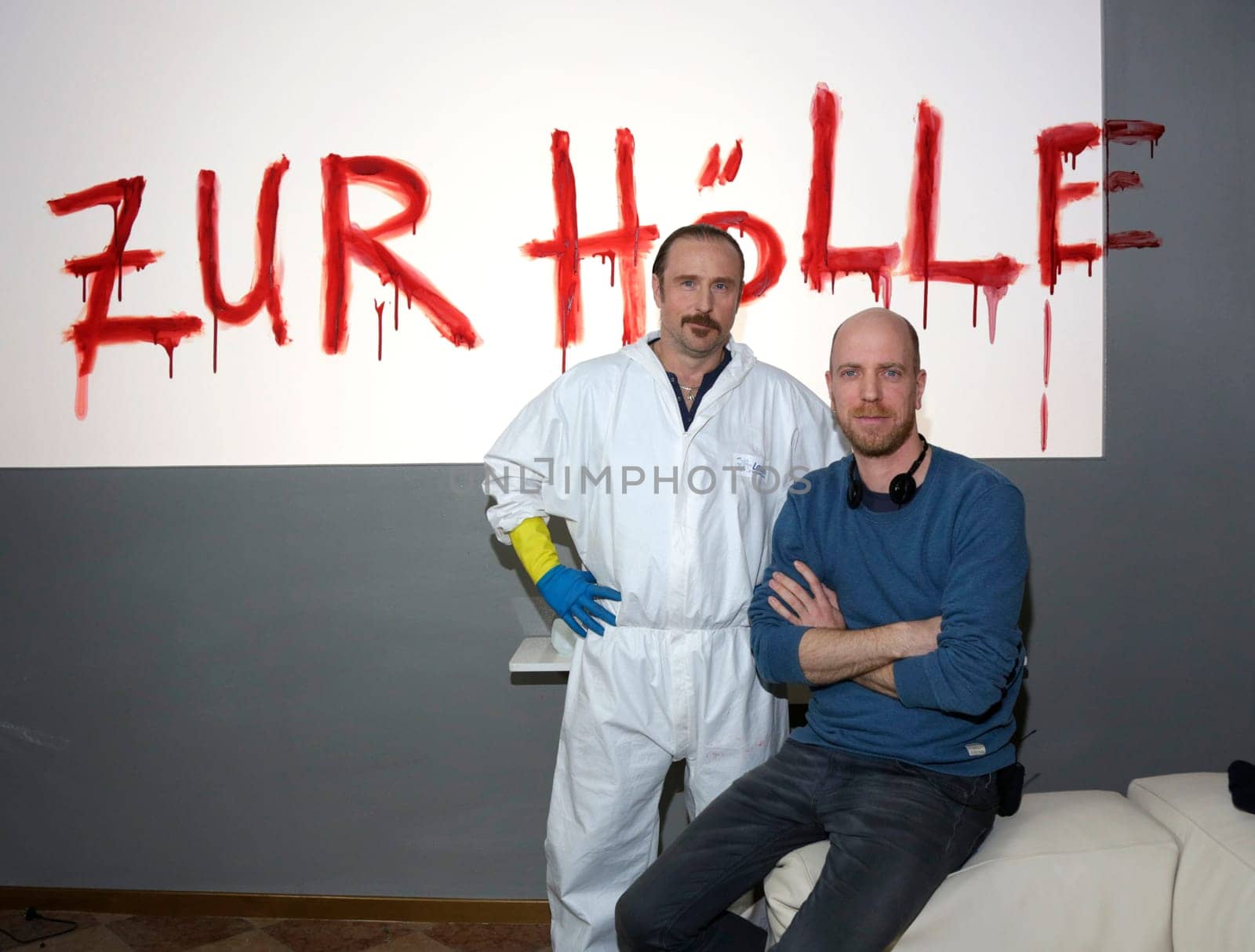 Bjarne Maedel with Arne Feldhusen (Director) . The Tatortreiniger