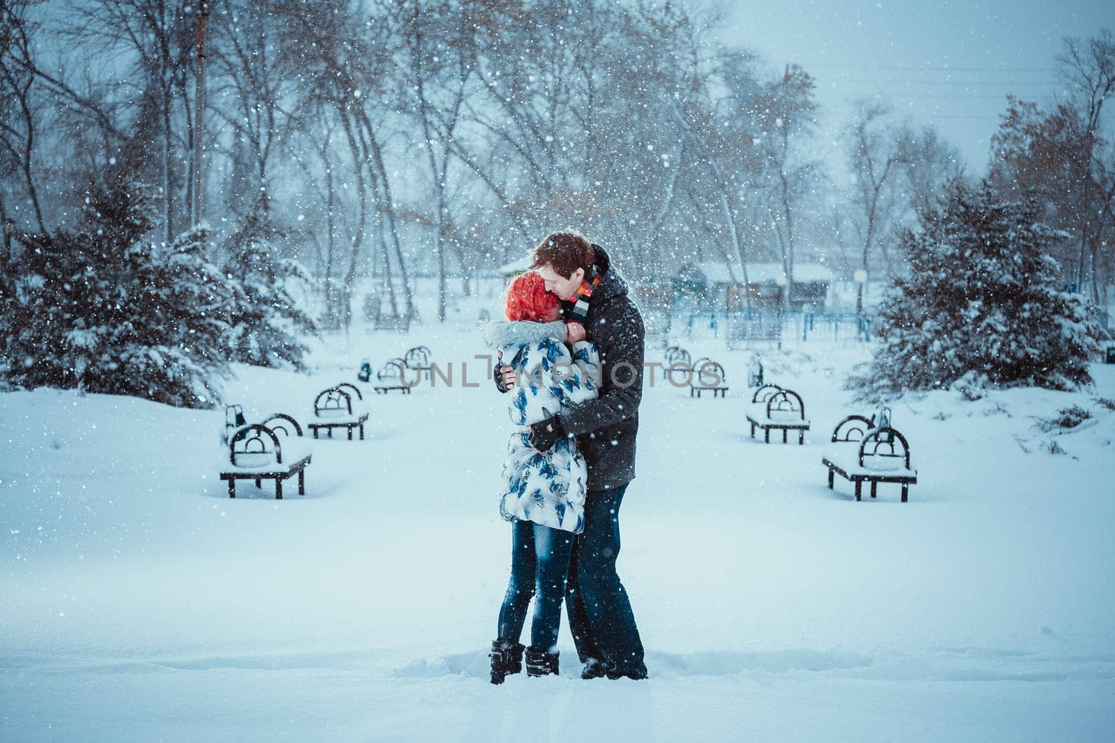 Happy Young Couple in Winter Park