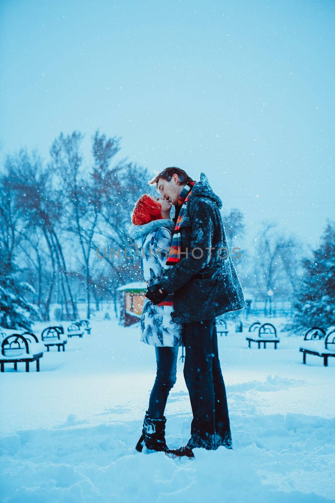 Happy Young Couple in Winter Park