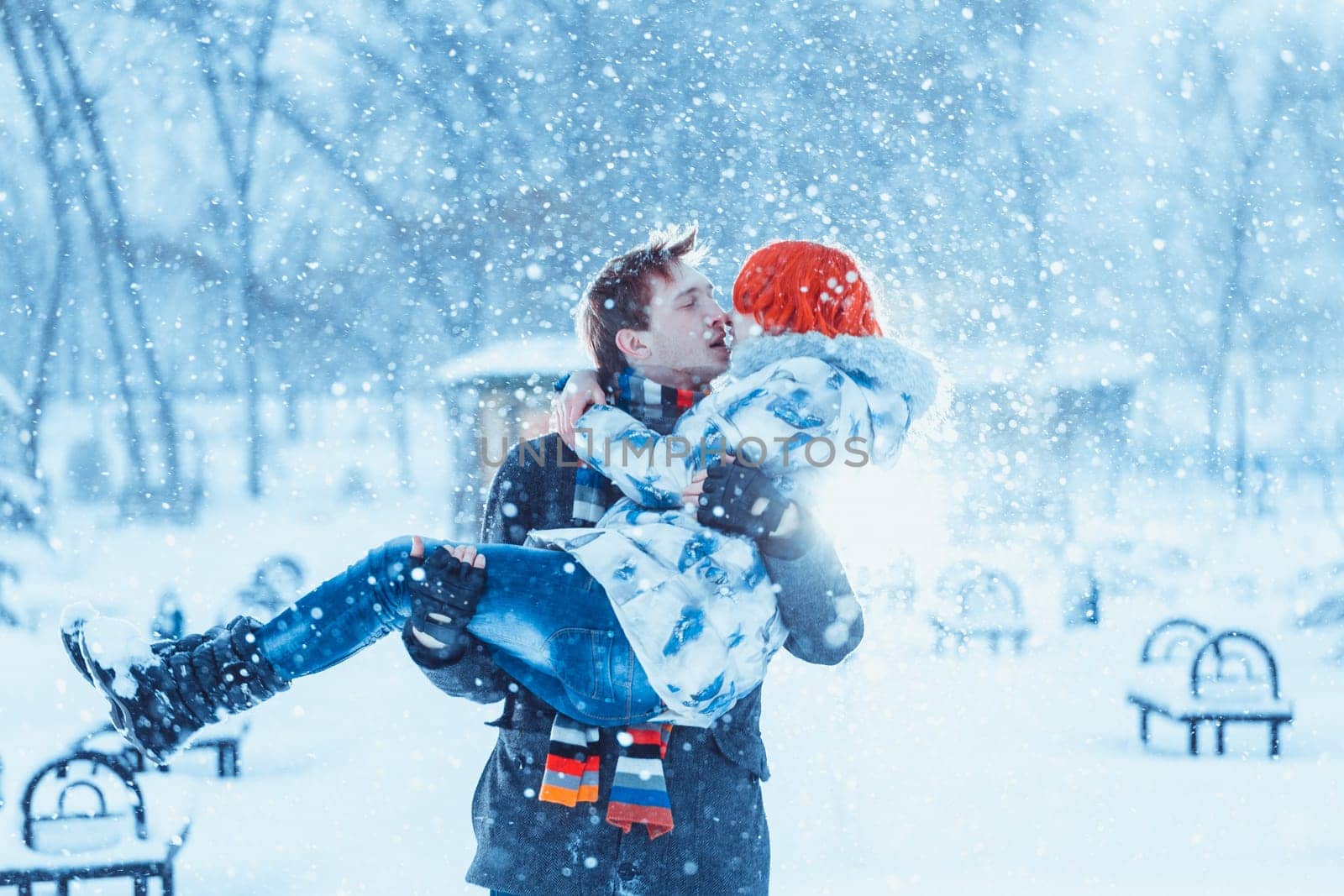 Happy Young Couple in Winter Park