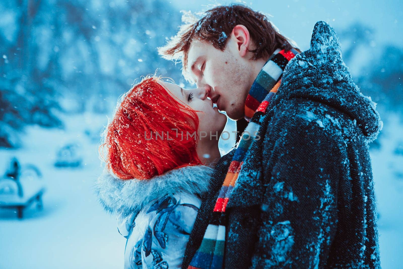 Happy Young Couple in Winter Park