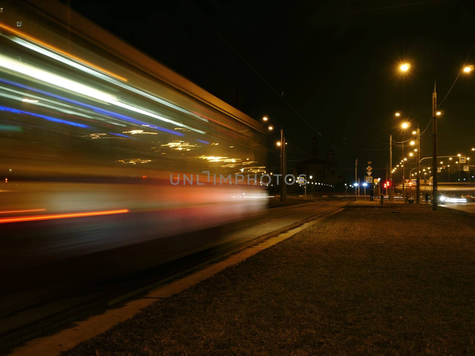 tram motion blur night light trails