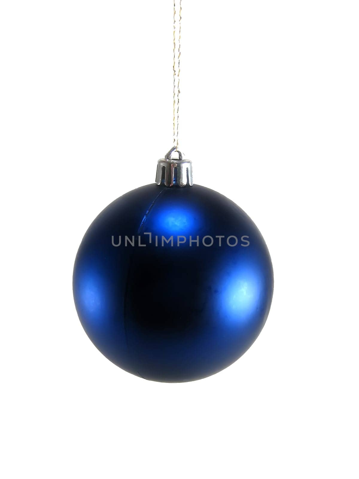 isolated blue christmas ball with golden ribbon