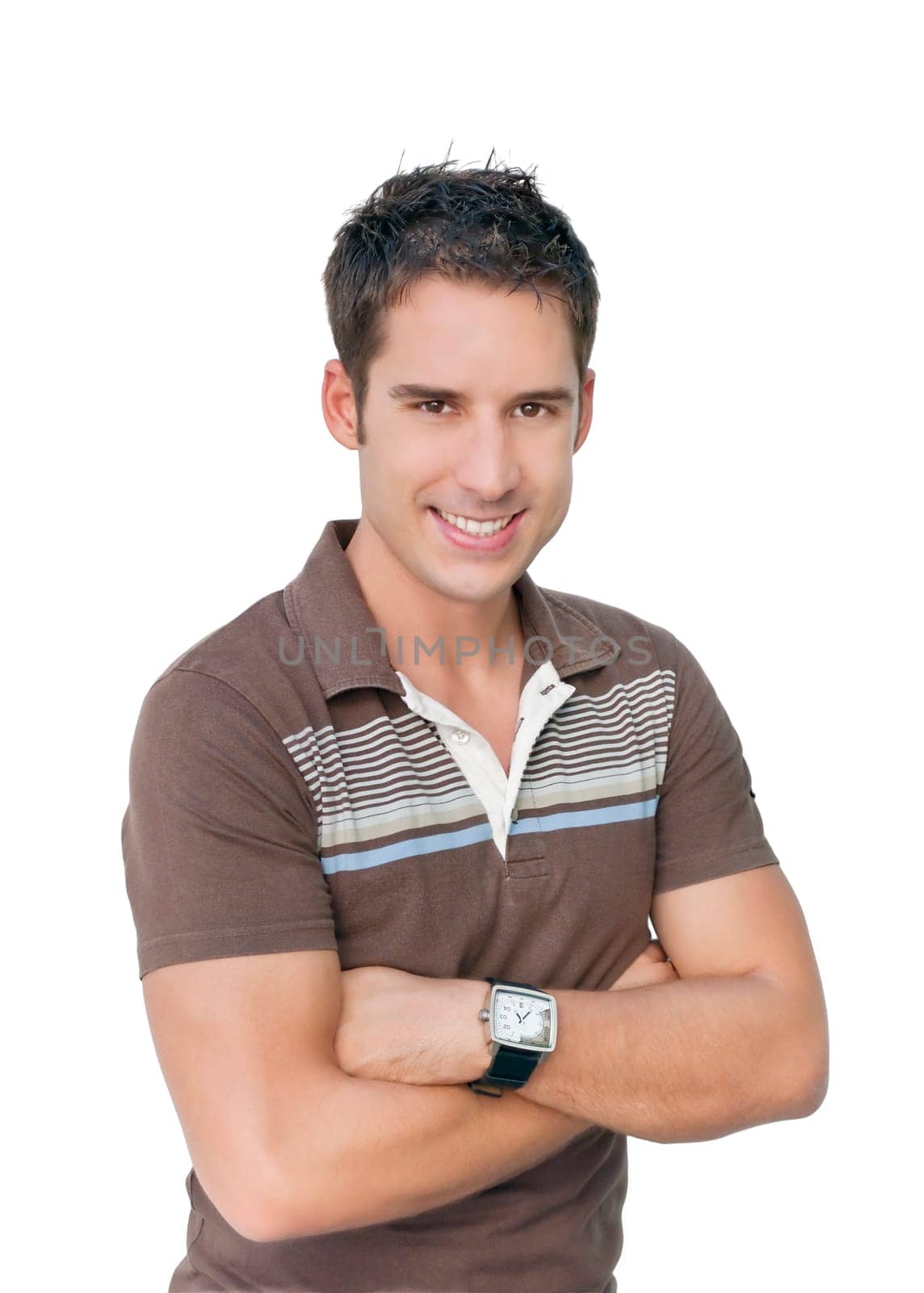 Young handsome male model smiling. isolated over white background