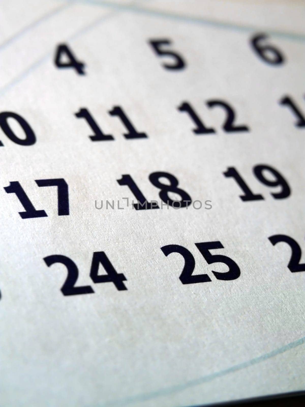 Closeup of simple calendar page