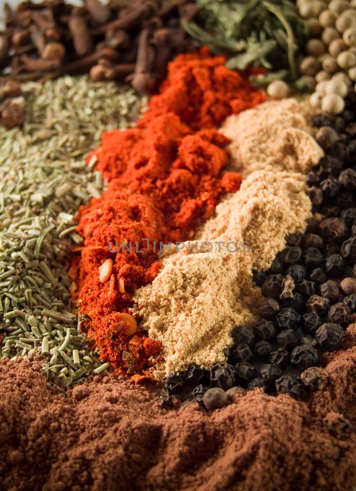 background of various colorful spices