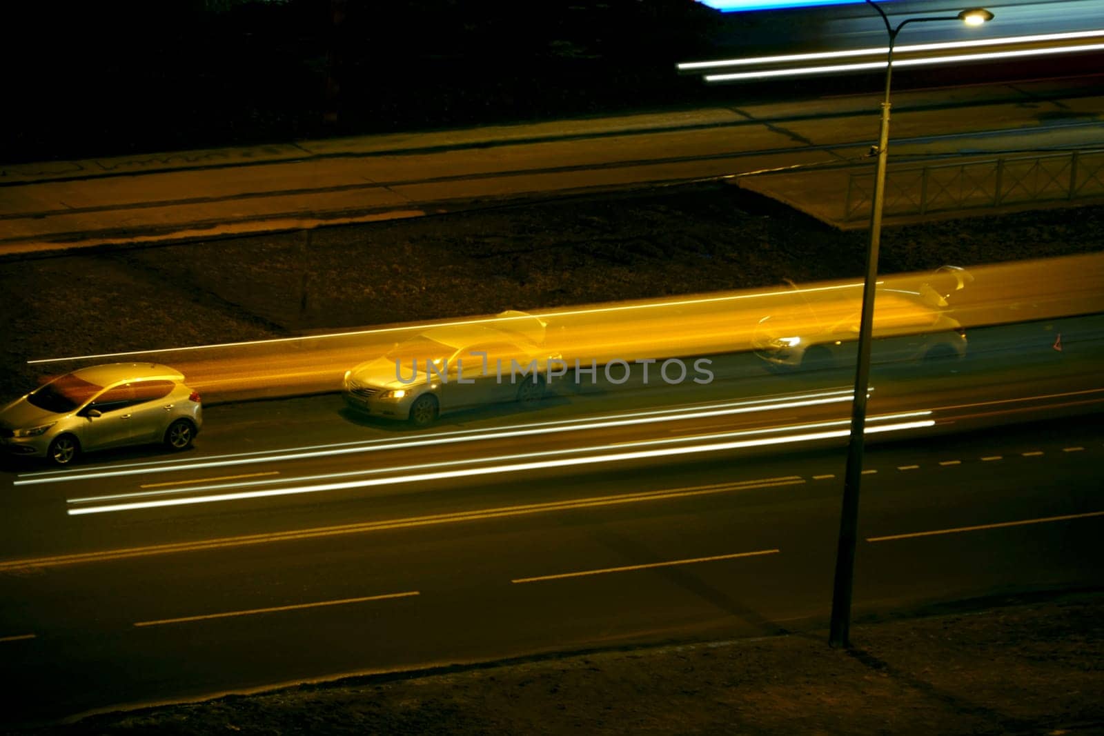 night road blurry traffic light trails, Long exposure