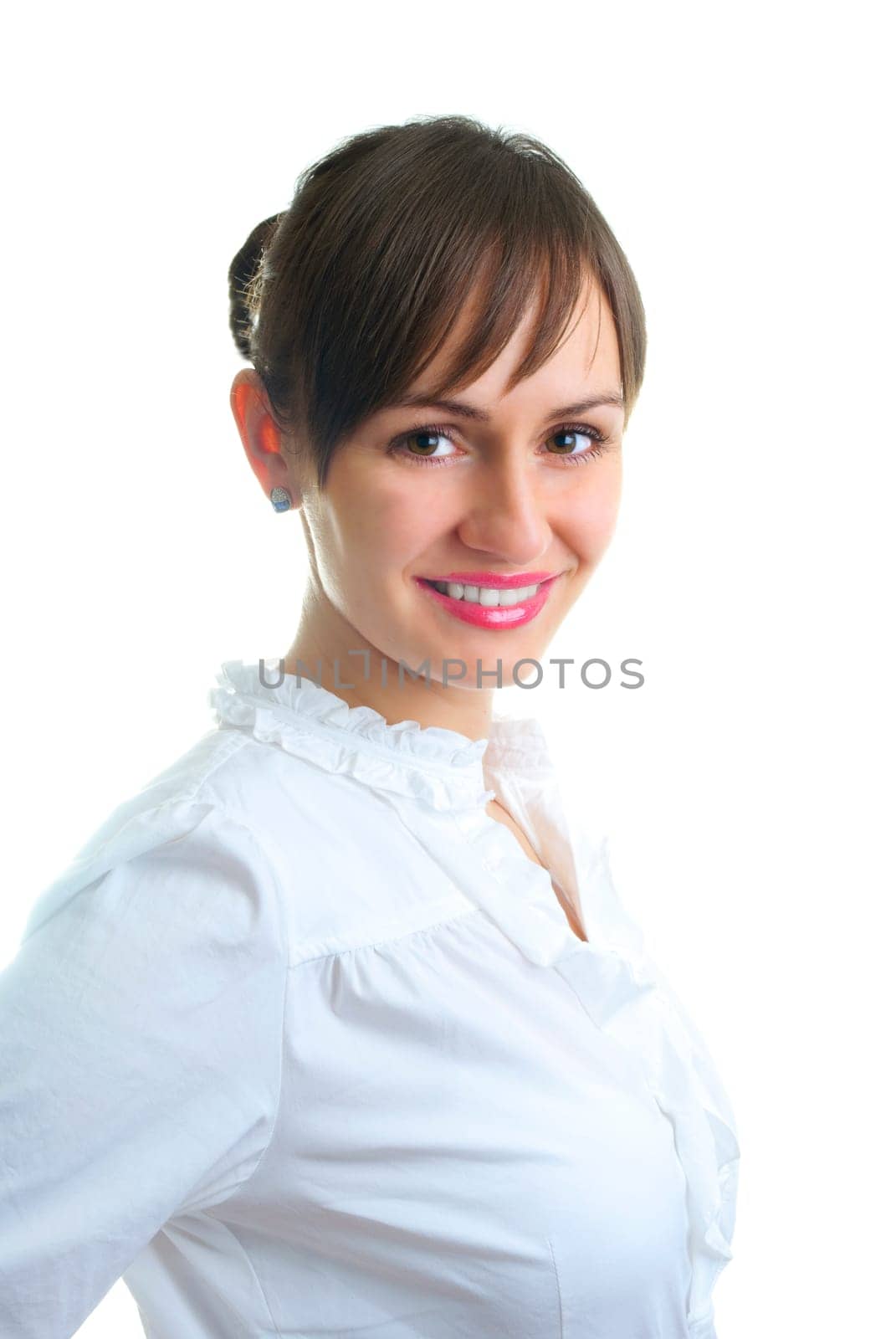 Portrait of a young attractive business woman isolated over white
