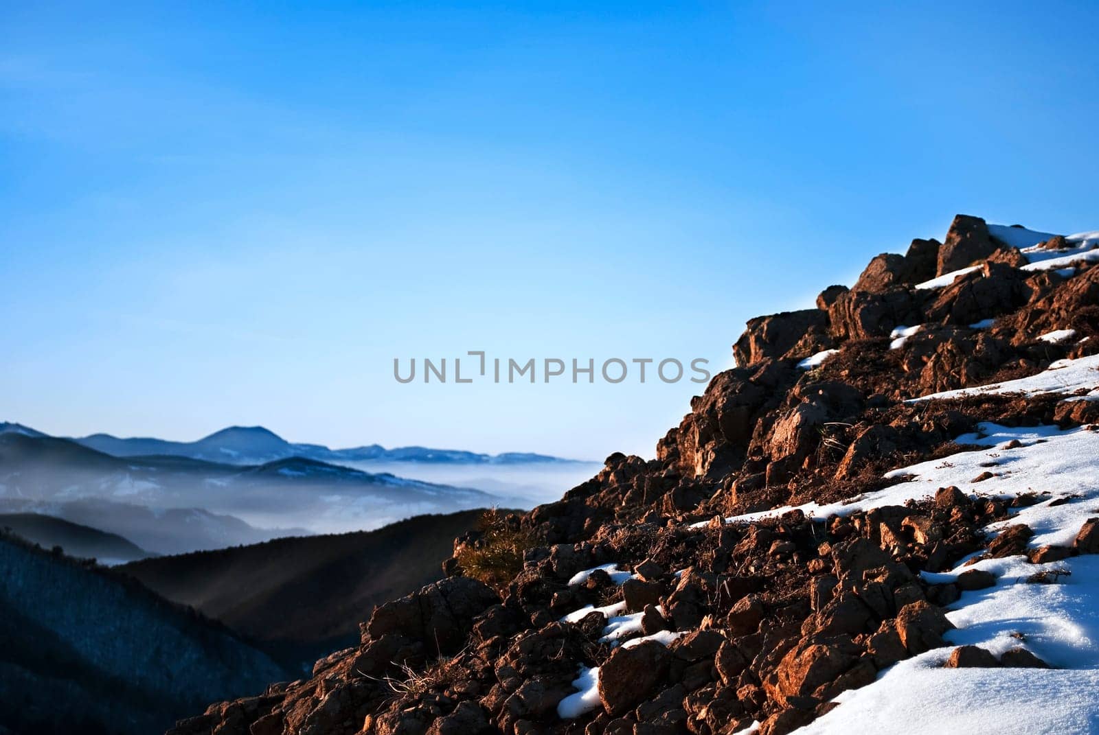 View on mountain peak with snow
