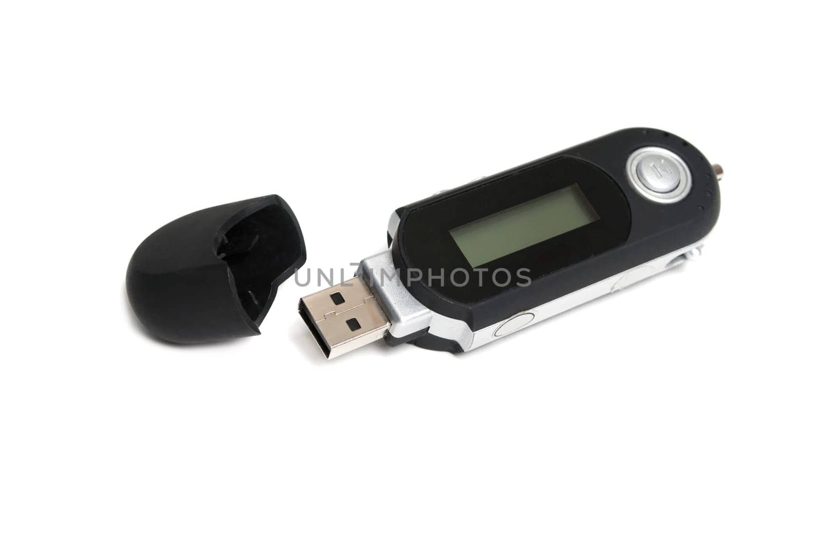 Black mp3 player isolated over white
