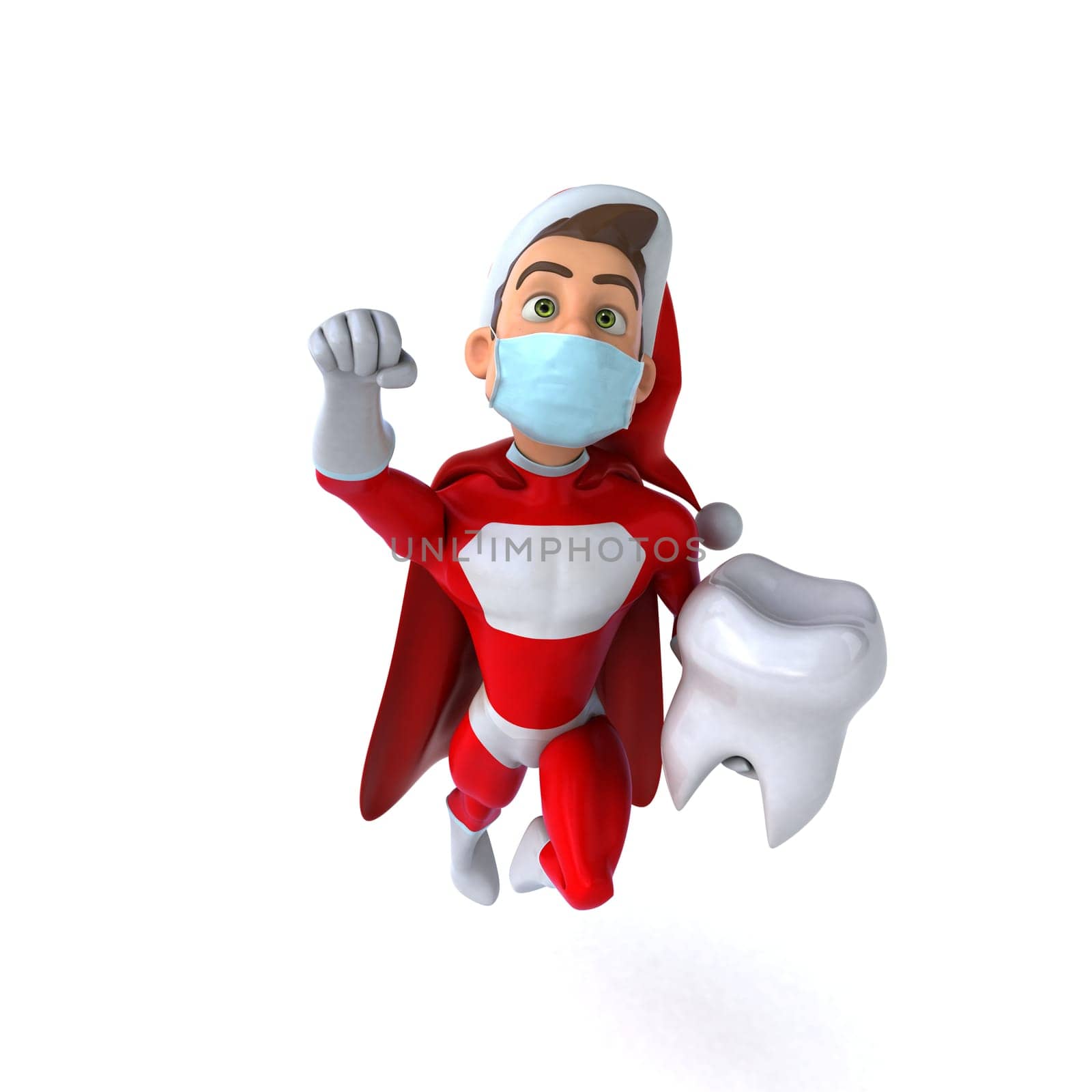 Fun 3D illustration of a cartoon Santa Claus with a mask